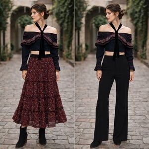 Proenza Schouler Off Shoulder Top Blouse Crepe Velvet Tie Festival Luxury Boho